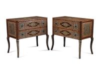 A Pair of Levantine Bone and Mother-of-Pearl Inlaid Marquetry Commodes