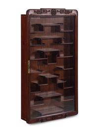 A Pair of Chinese Carved Hardwood Vitrine Cabinets