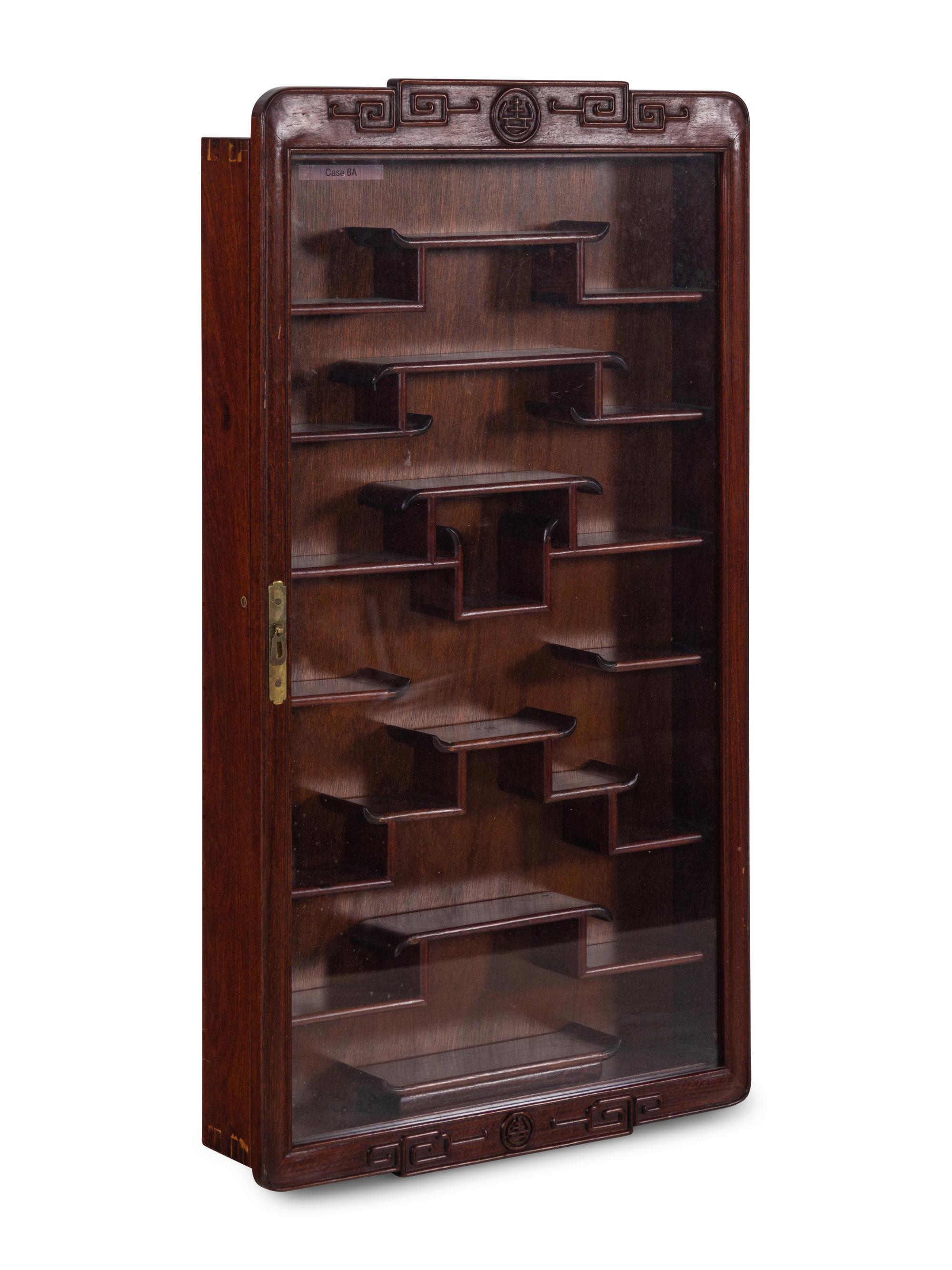 A Pair of Chinese Carved Hardwood Vitrine Cabinets