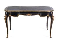 A Louis XV Style Gilt Bronze Mounted Ebonized Bureau Plat