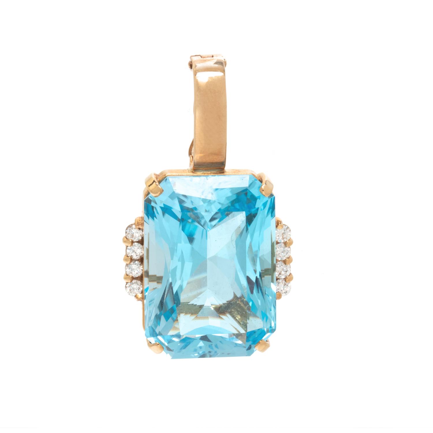 YELLOW GOLD, BLUE TOPAZ, AND DIAMOND PENDANT