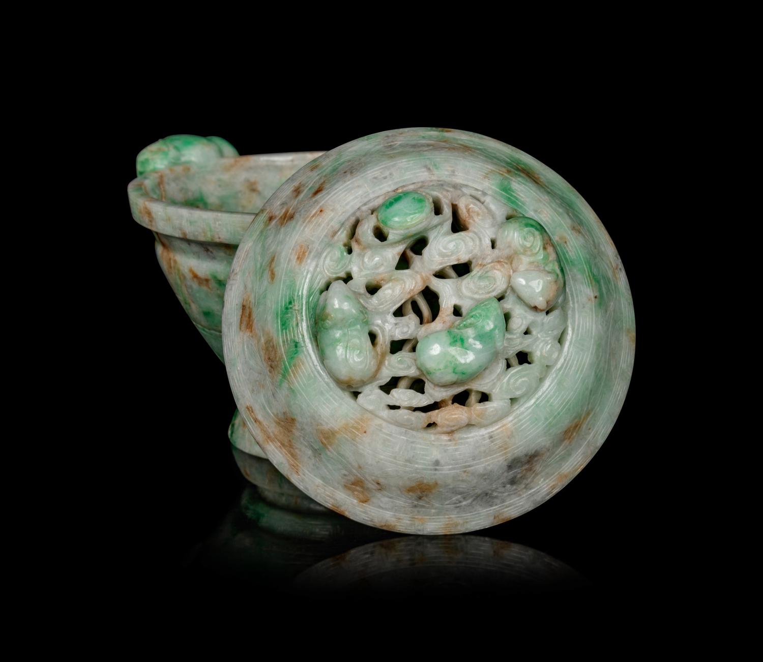 An Apple Green and Pale Celadon Jadeite Covered Bowl