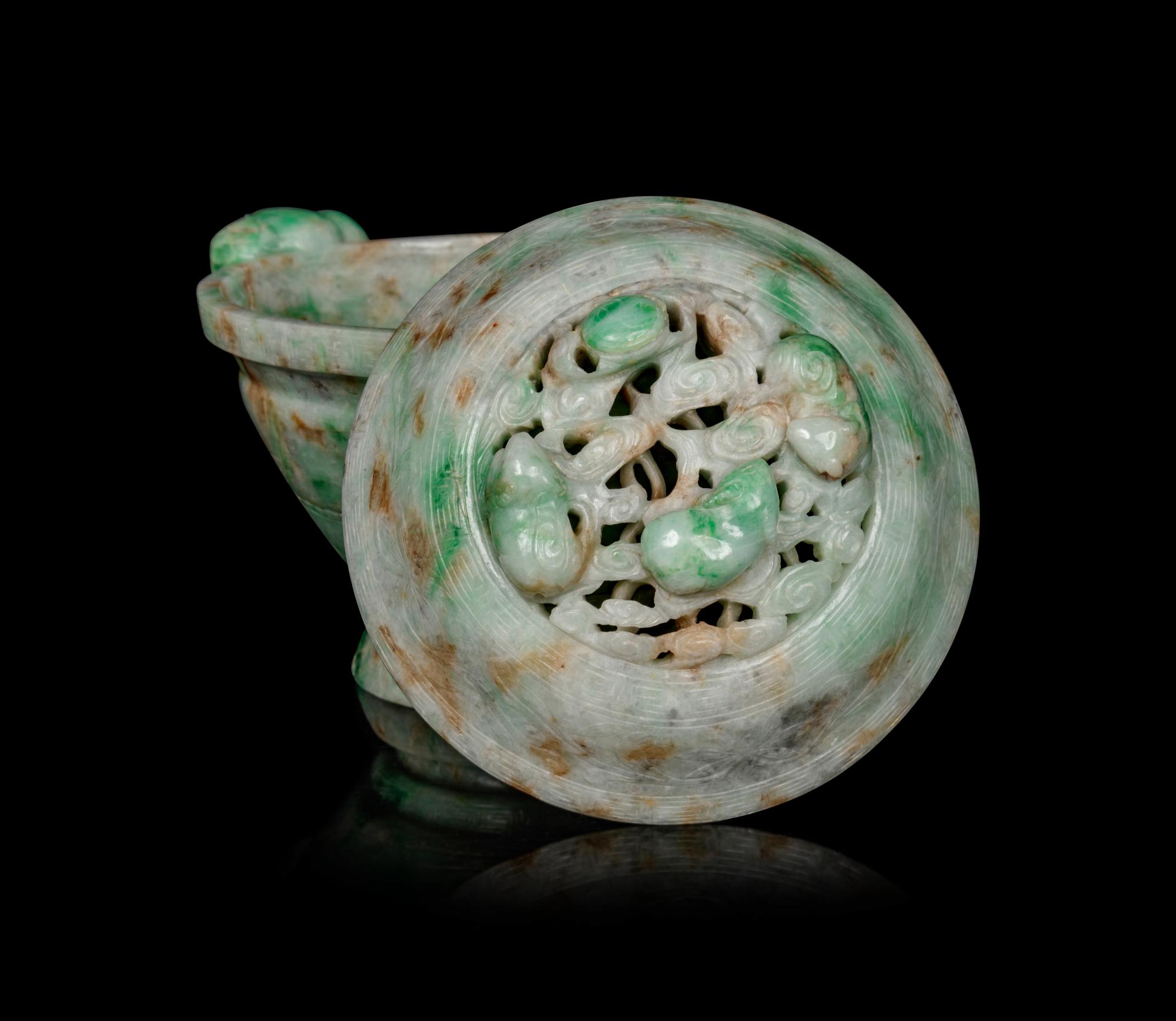 An Apple Green and Pale Celadon Jadeite Covered Bowl