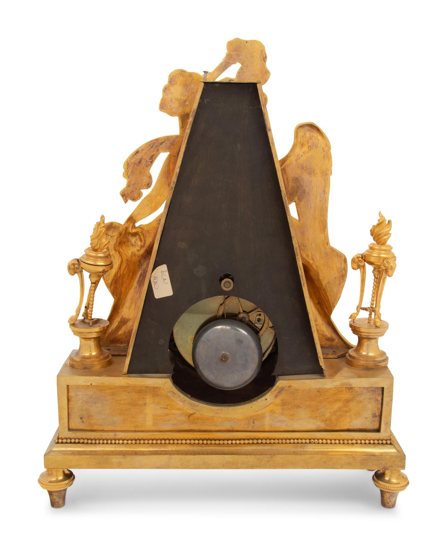 An Empire Gilt Bronze Figural Mantel Clock