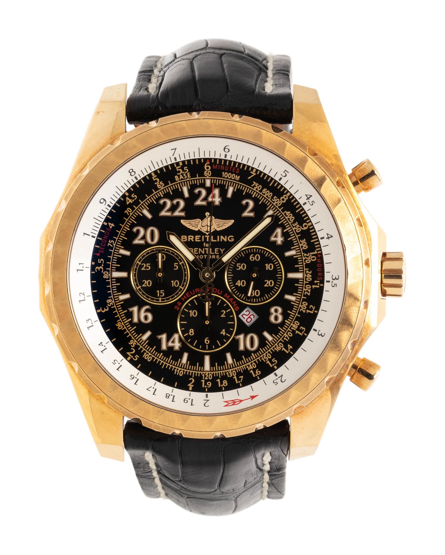 A RARE BREITLING, BENTLEY MOTORS REF. 22362 18K YELLOW GOLD LIMITED EDITION 'LE MANS' CHRONOGRAPH WRISTWATCH