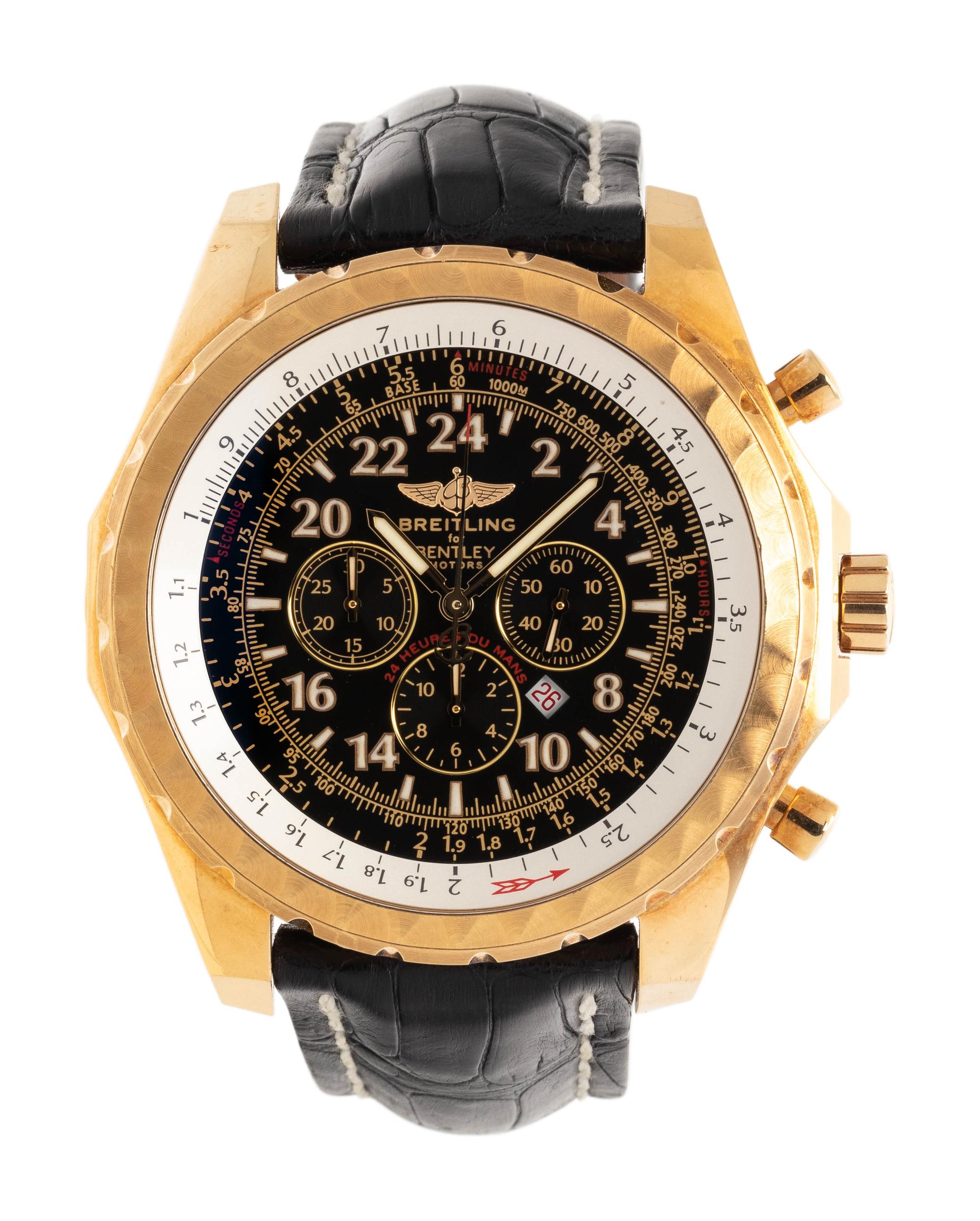 A RARE BREITLING, BENTLEY MOTORS REF. 22362 18K YELLOW GOLD LIMITED EDITION 'LE MANS' CHRONOGRAPH WRISTWATCH