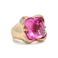 GOLD, DIAMOND, AND SYNTHETIC PINK SAPPHIRE RING