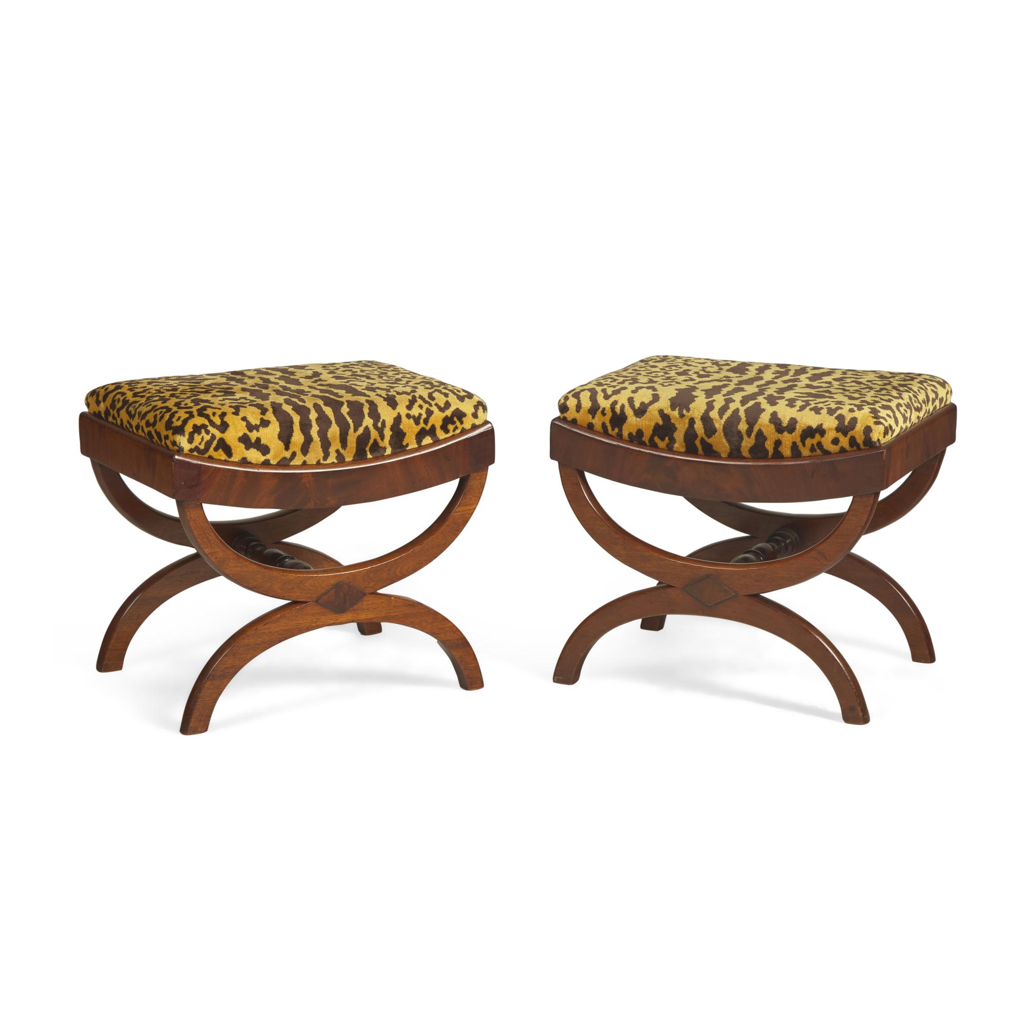 A Pair of Classical Mahogany Curule-Form Stools