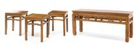 A Group of Four Chinese Hardwood Tables Height of larger 20 x width 44 x depth 12 inches.