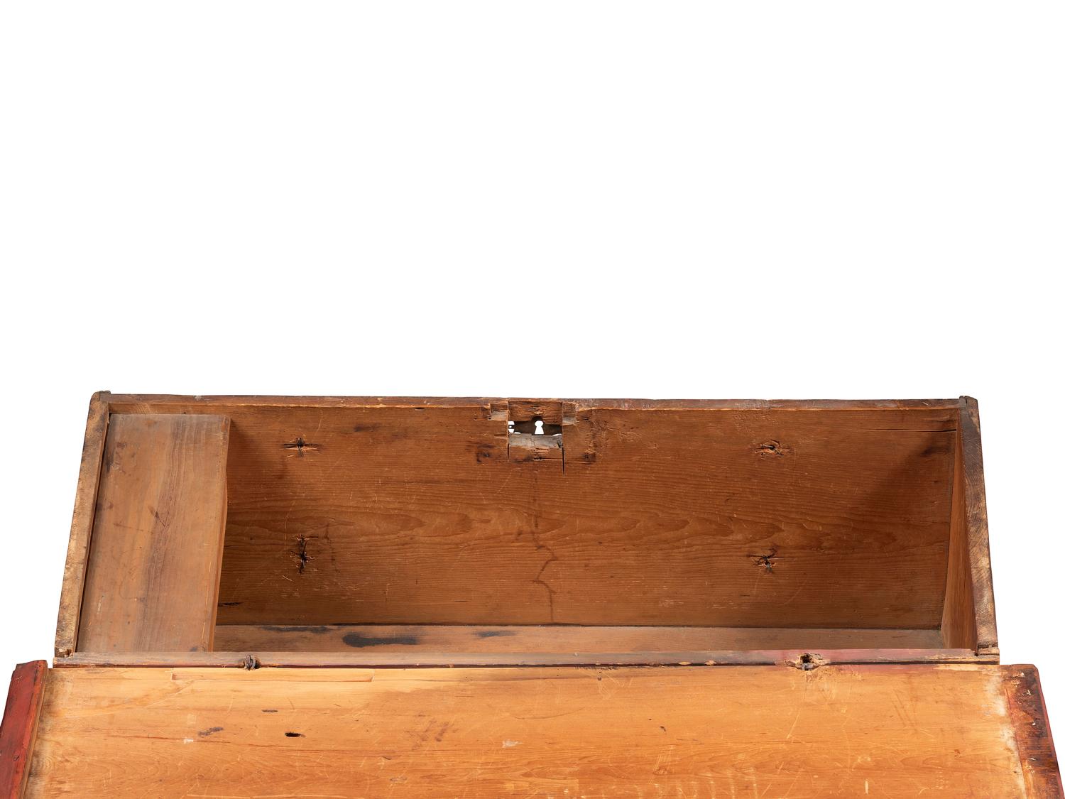 A William and Mary Red Painted Pine Two-Drawer Blanket or Mule Chest