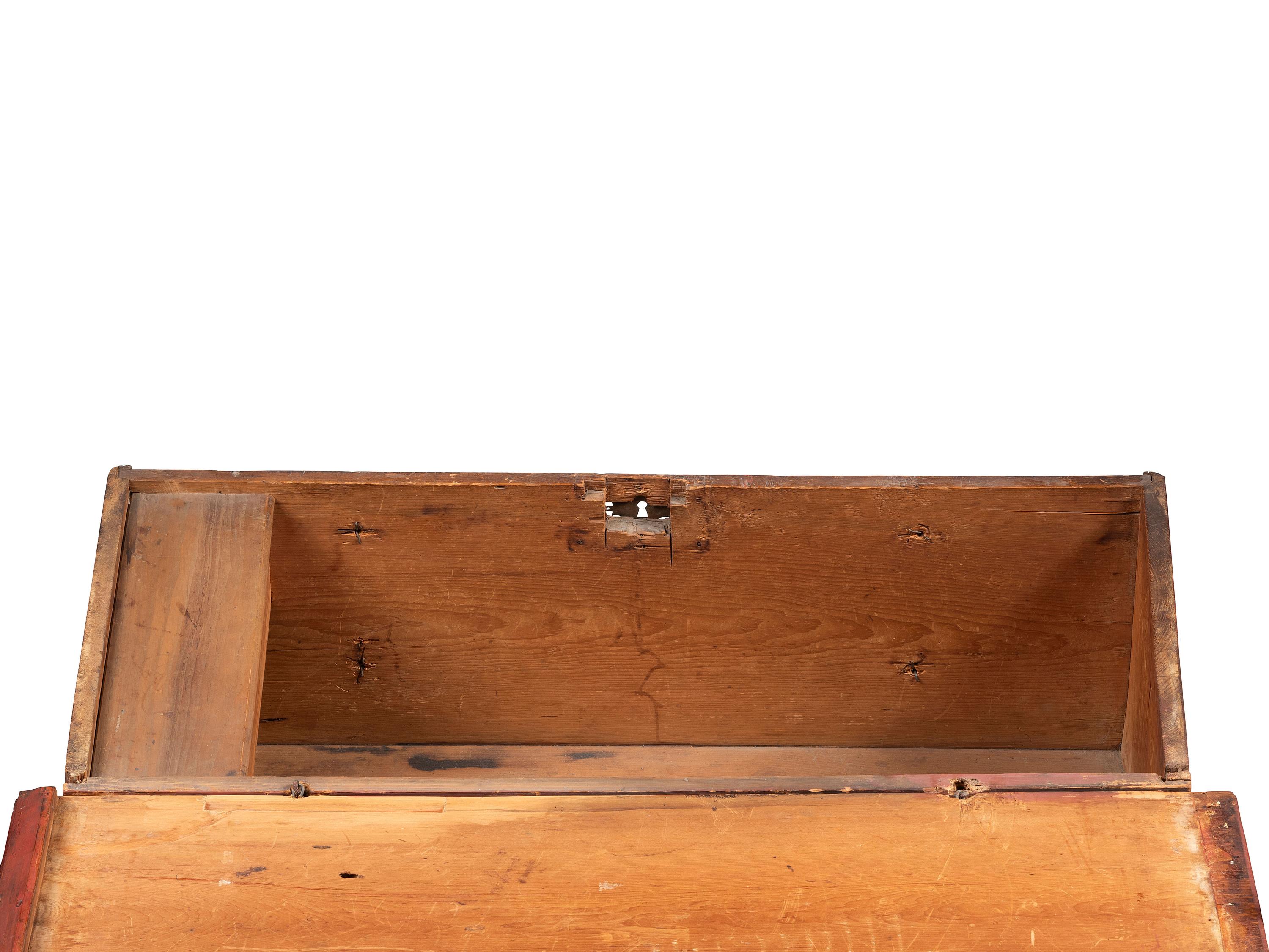 A William and Mary Red Painted Pine Two-Drawer Blanket or Mule Chest