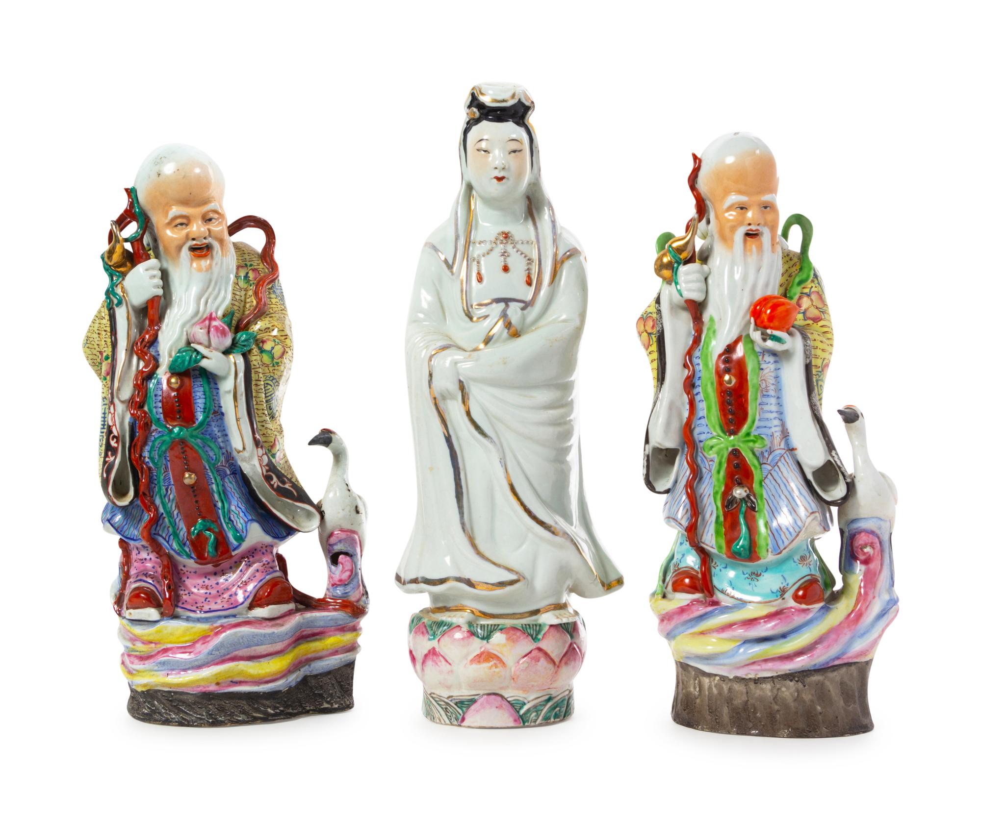 Three Chinese Famille Rose Porcelain Figures of Immortals