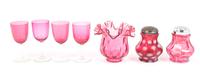 Seven Cranberry Glass Articles Height of tallest 4 7/8 inches