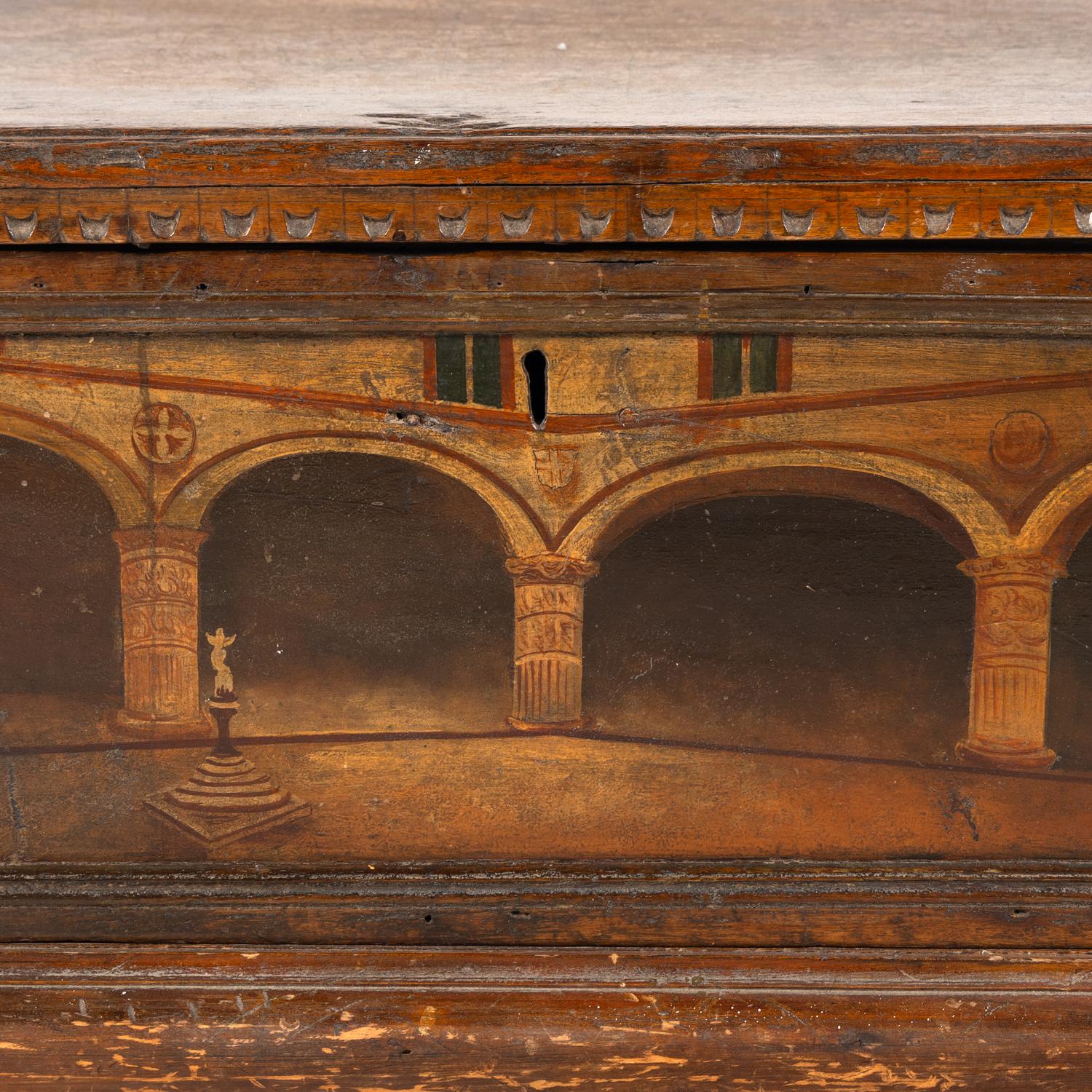 An Italian Baroque Painted Walnut and Cedar Cassone