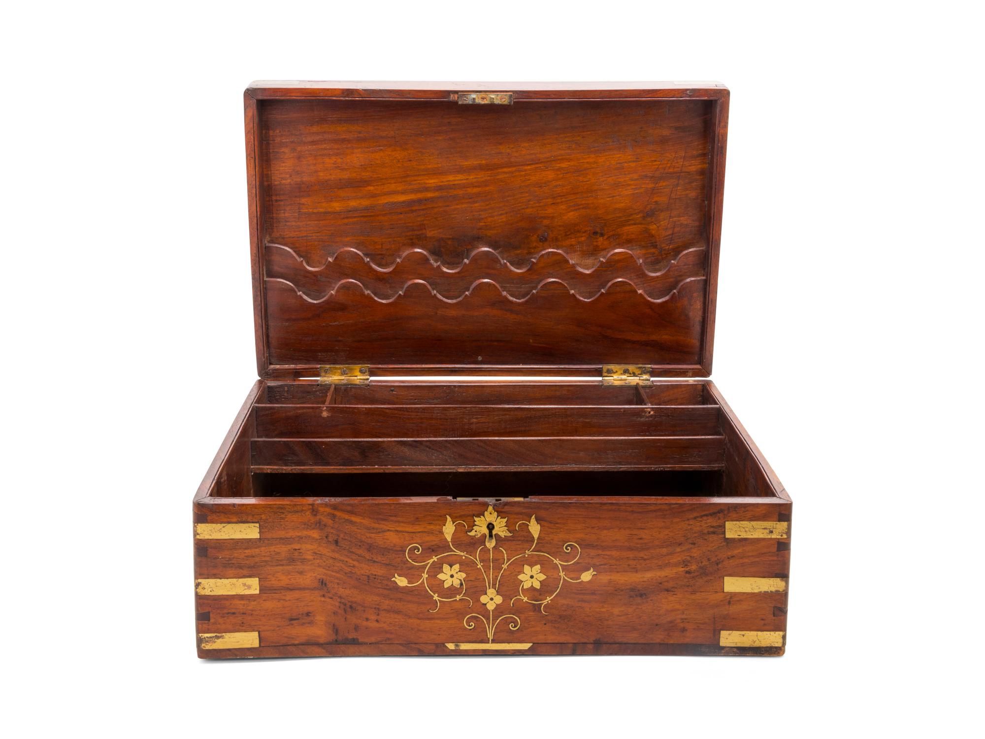 A Victorian Brass Inlaid Fruitwood Stationery Box