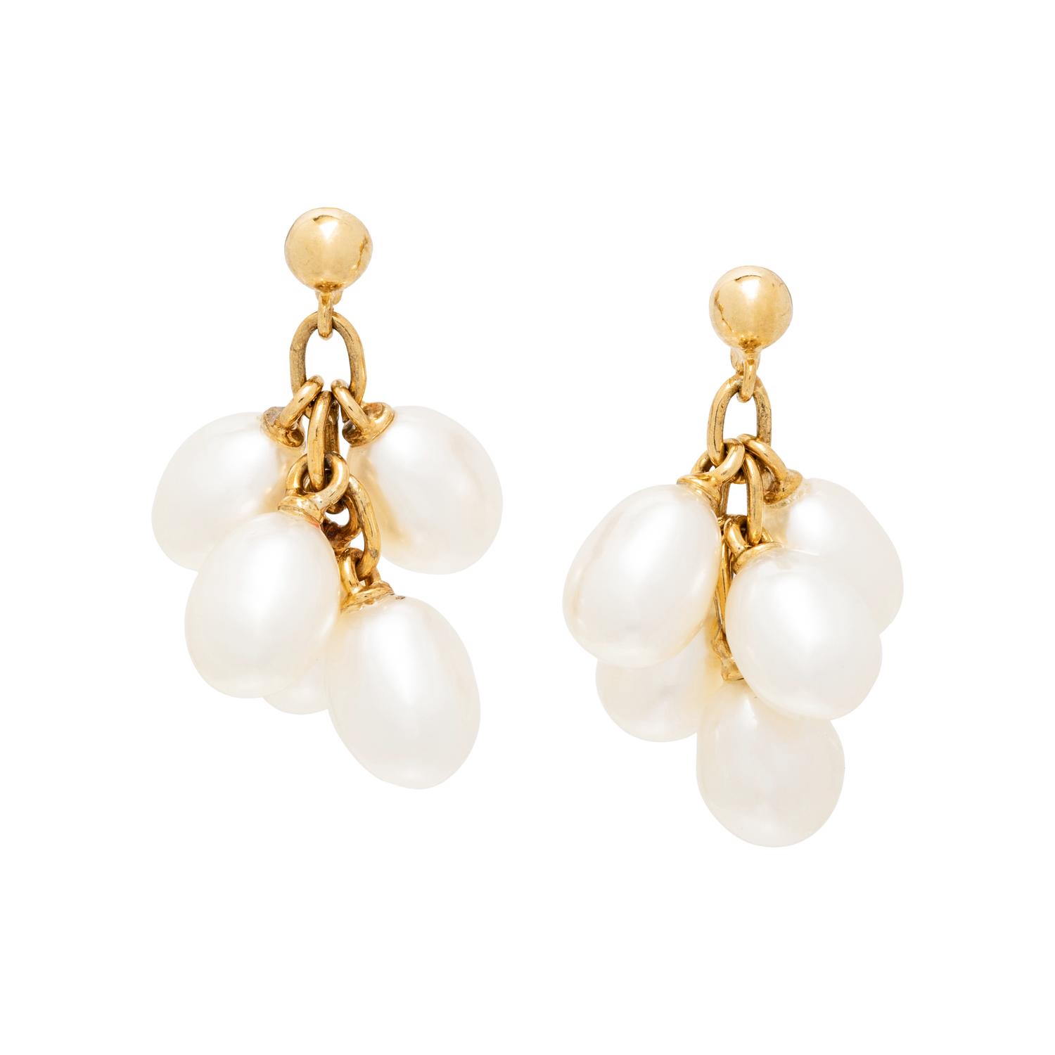 MIKIMOTO, YELLOW GOLD AND CULTURED PEARL EARRINGS