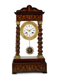 A Charles X Gilt Bronze Mounted Marquetry Portico Clock