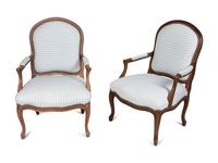 A Pair of Louis XV Style Fauteuils and an Associated Stool