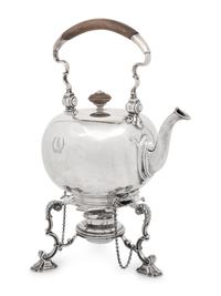 An English Silver Kettle on Lamp Stand