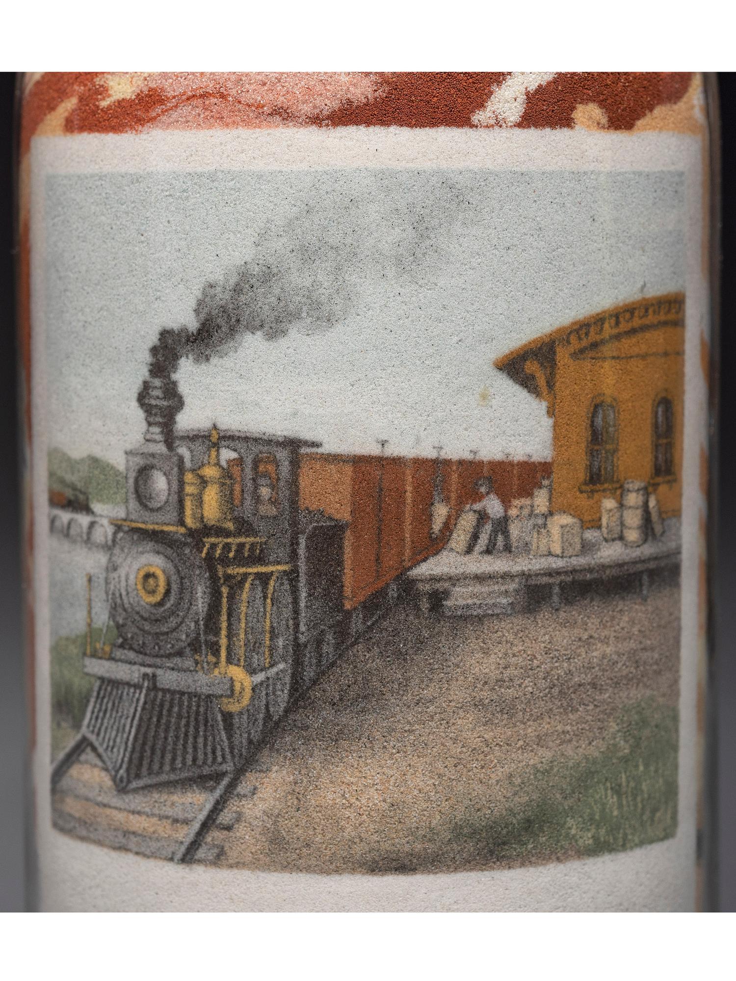 An Impressive Masterwork Andrew Clemens (American, 1857-1894) Labeled Sand Bottle