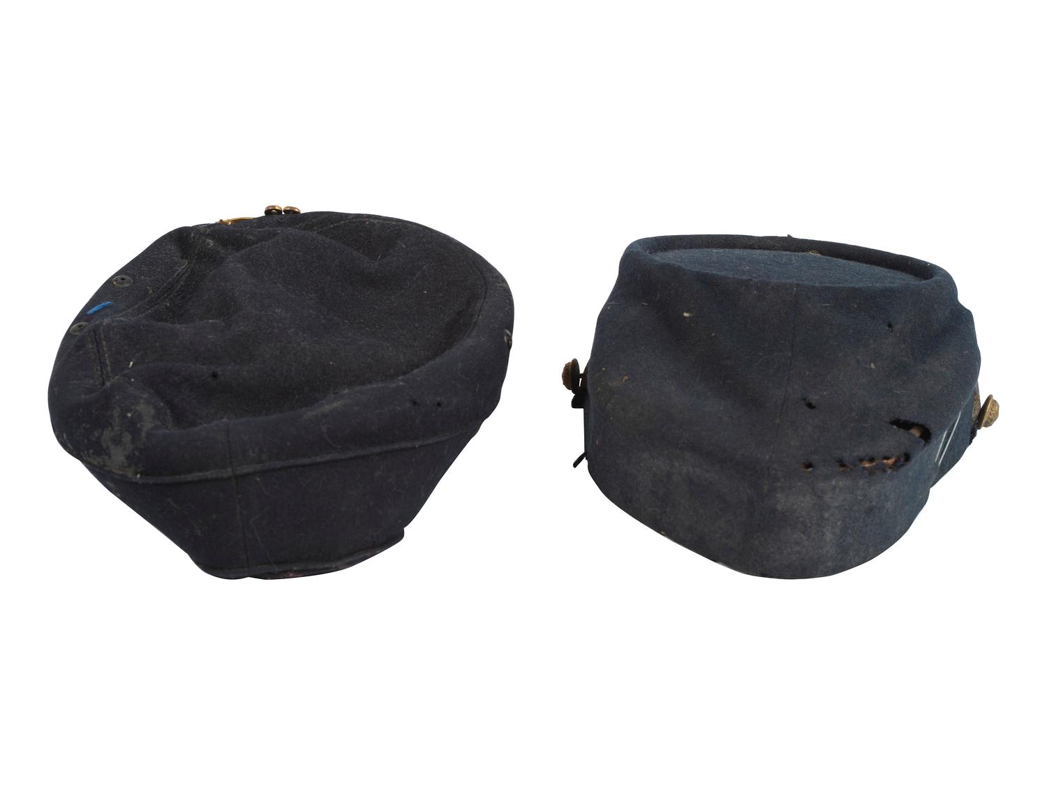 [LATE INDIAN WARS]. A group of 2 caps, highlighted by Late Indian War-era forage cap.