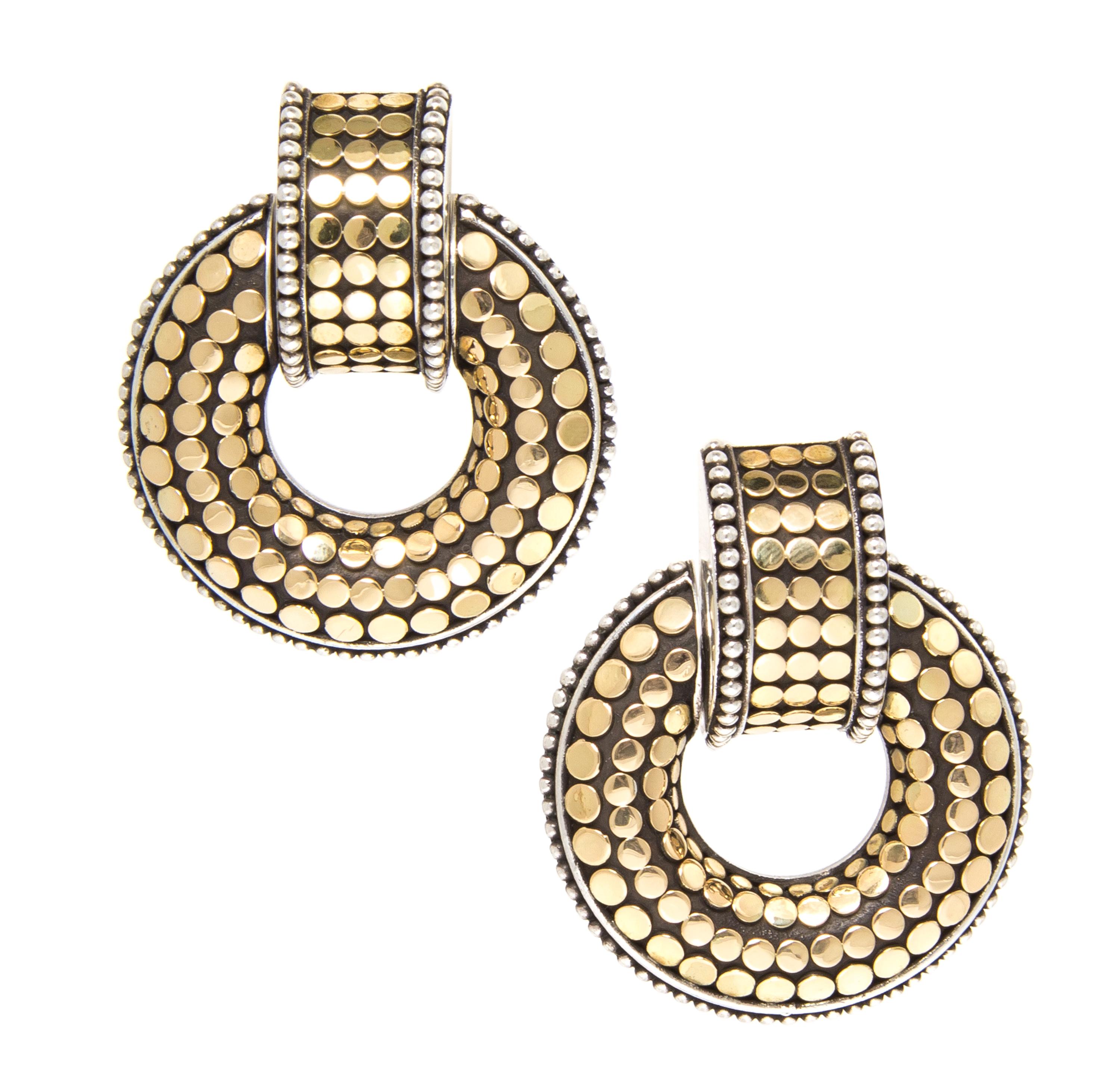 A Pair of Sterling Silver and 18 Karat Yellow Gold Dot Collection Earclips, John Hardy, 29.10 dwts.