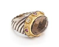 A Sterling Silver, 18 Karat Yellow Gold, Smoky Quartz, Diamond and Pink Tourmaline Ring, David Yurman, 9.50 dwts.