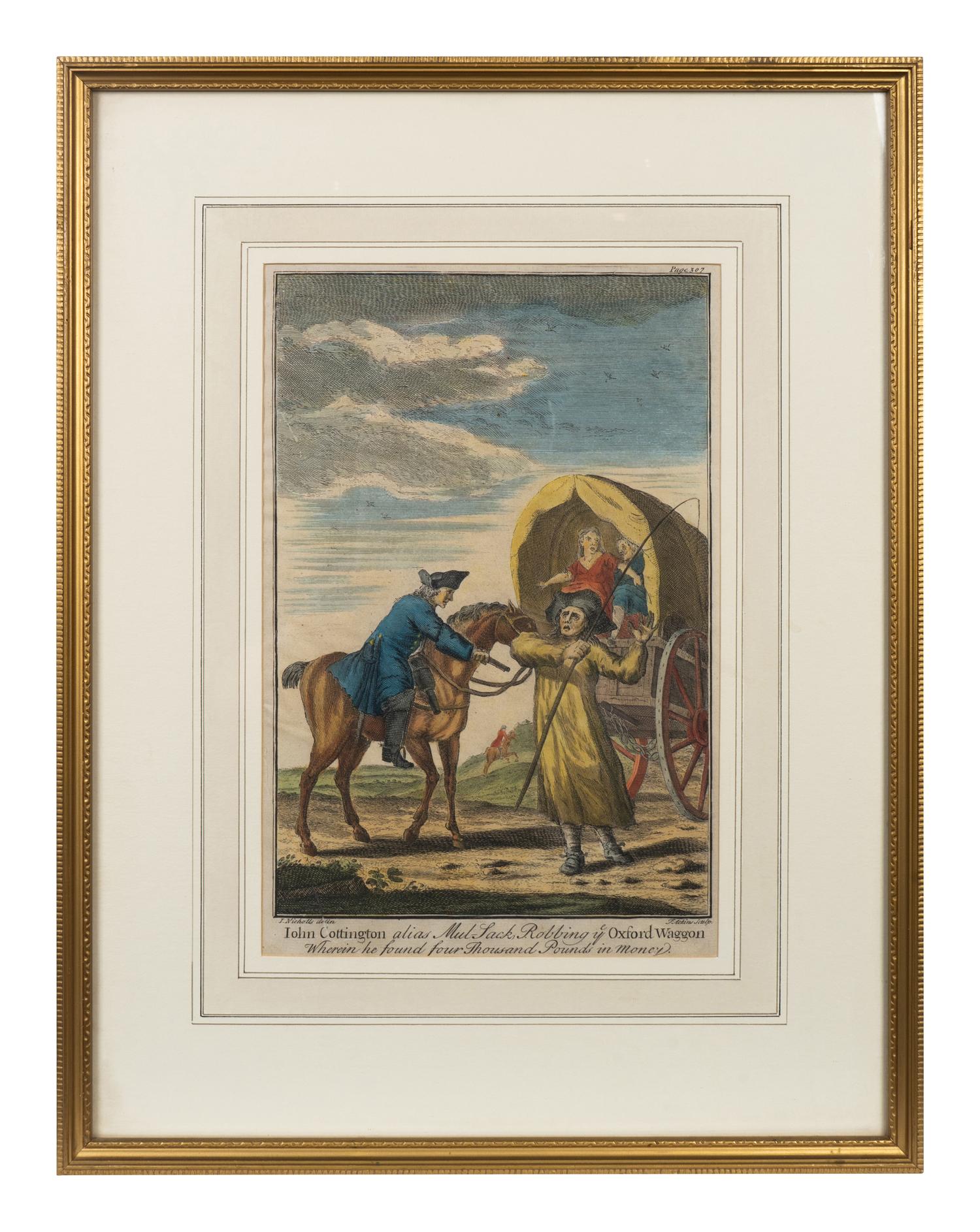 A Set of Five English Handcolored Steel Engravings — 18TH CENTURY