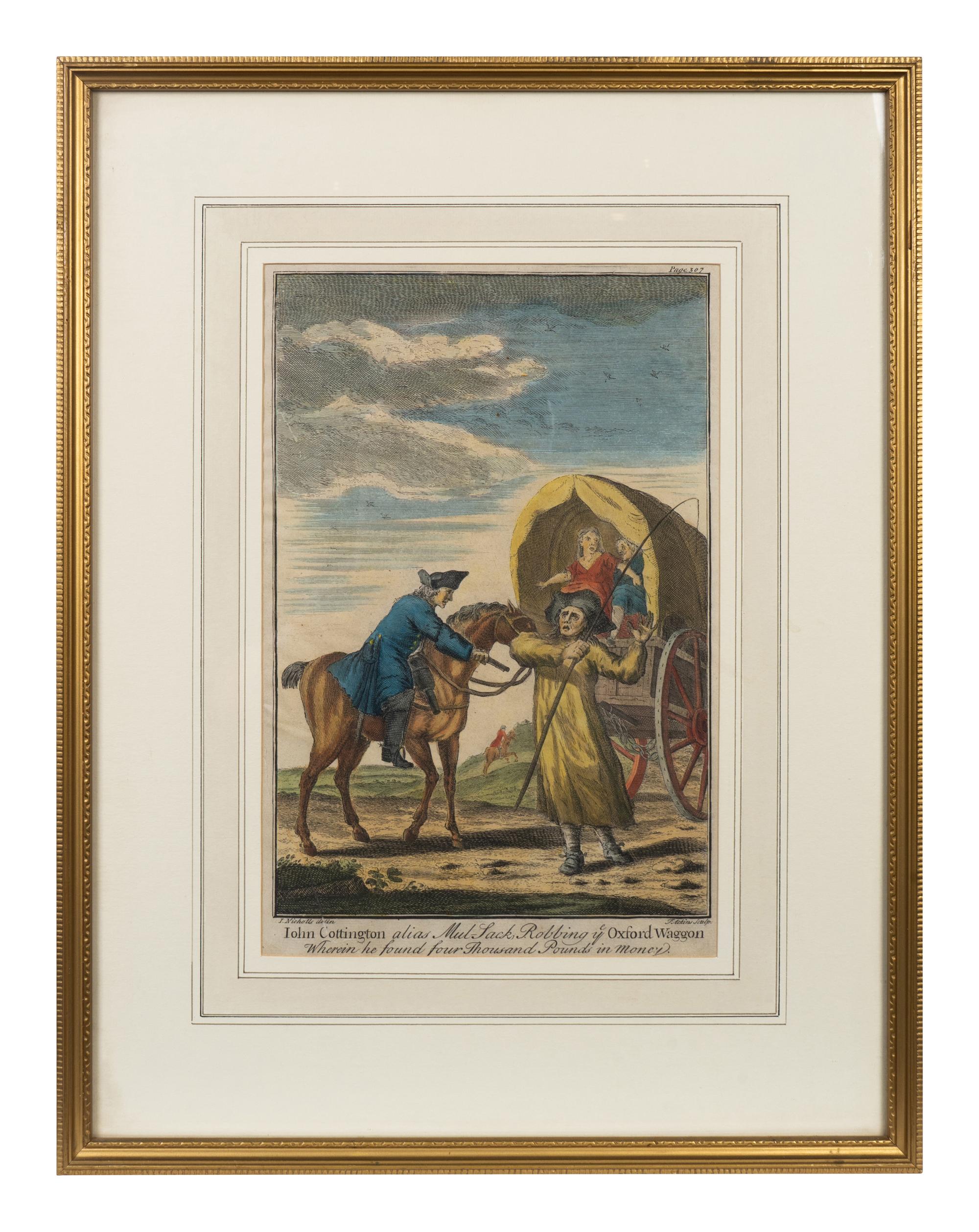 A Set of Five English Handcolored Steel Engravings — 18TH CENTURY