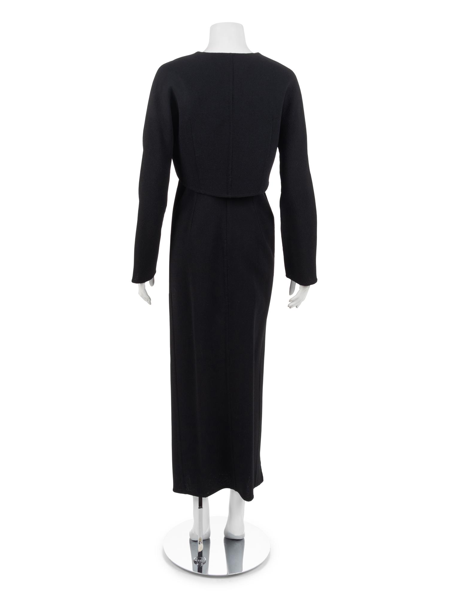 Geoffrey Beene Black Dress and Jacket with Silver Panne Velvet, 1980-90s