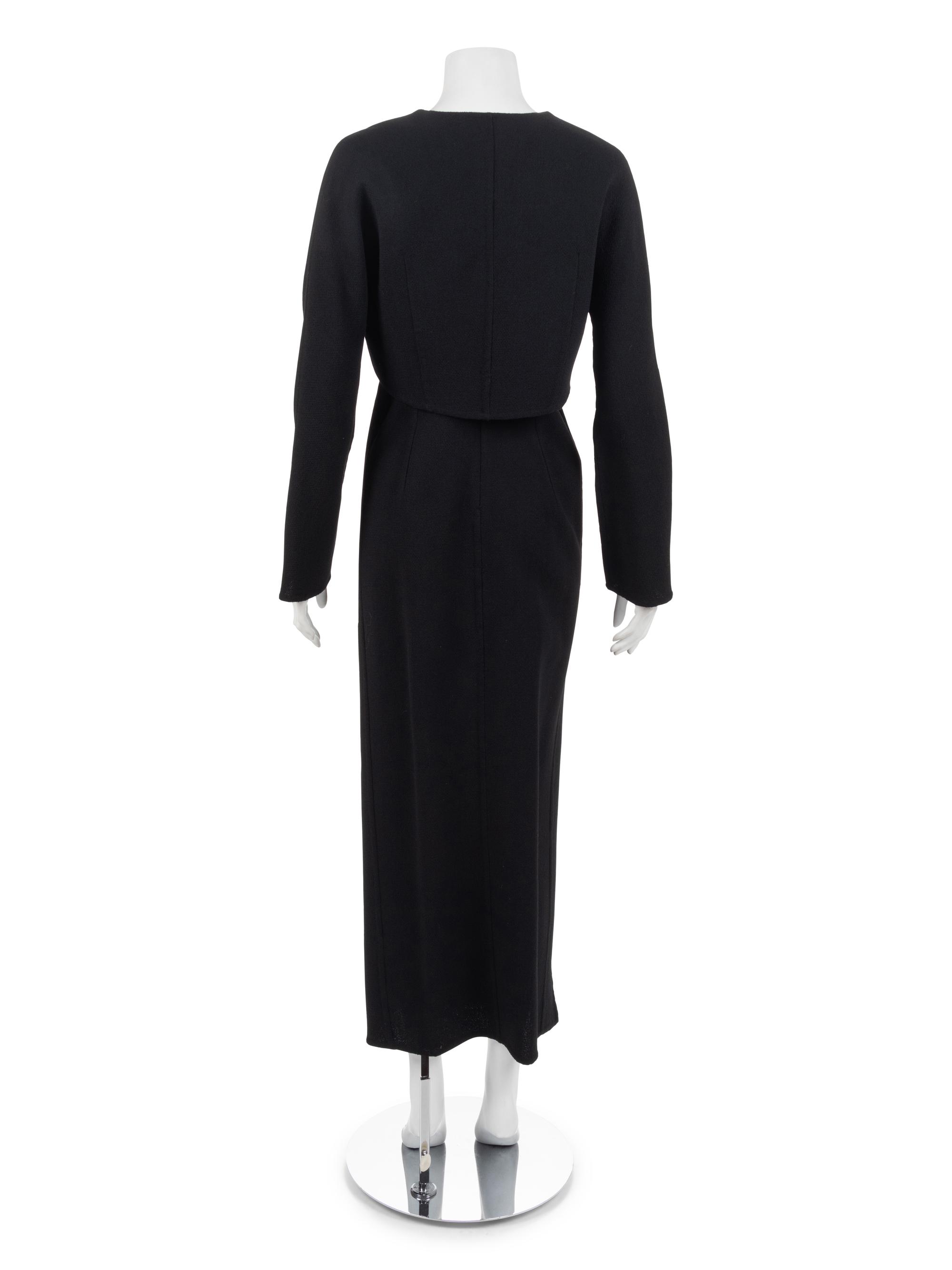 Geoffrey Beene Black Dress and Jacket with Silver Panne Velvet, 1980-90s