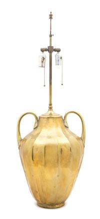 A Hand Hammered Brass Table Lamp Overall height 35 inches. — 20TH CENTURY