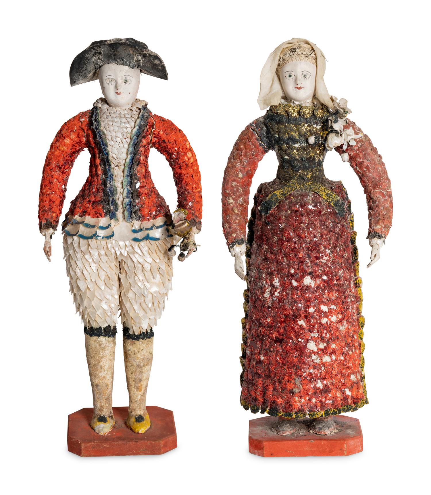 A Pair of French Carton Moule "Seaside" Dolls