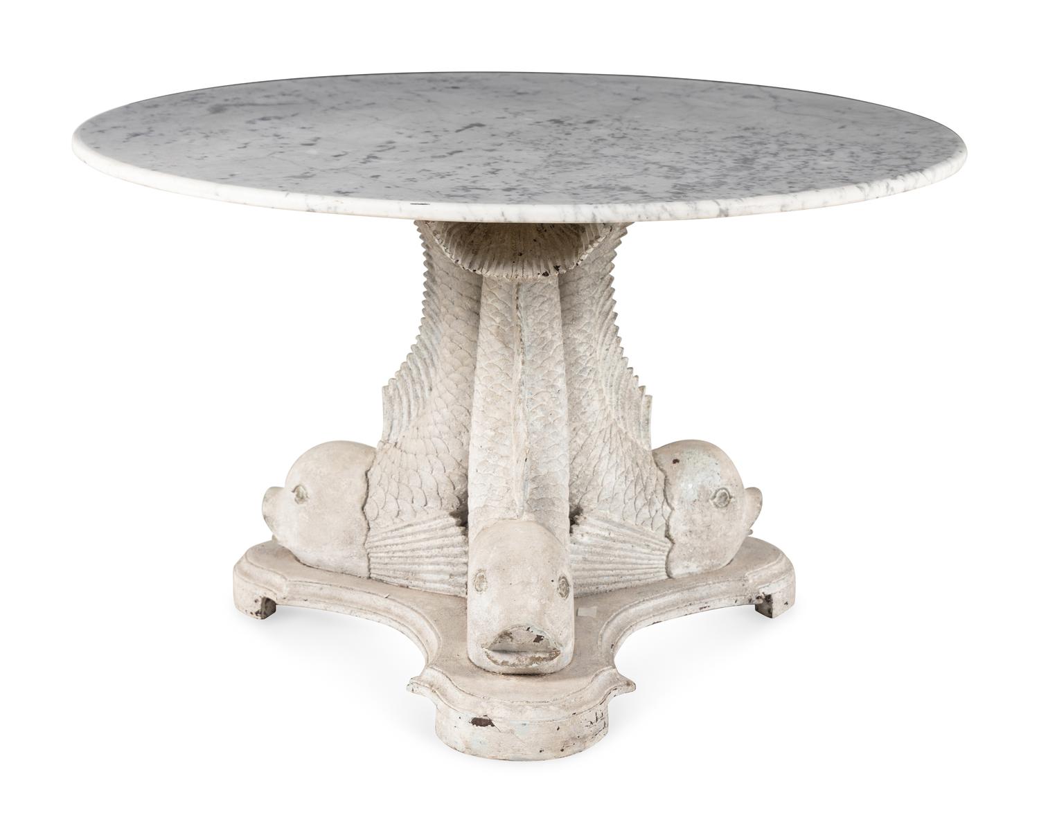 A Continental White-Painted and Marble-Top Center Table