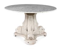 A Continental White-Painted and Marble-Top Center Table