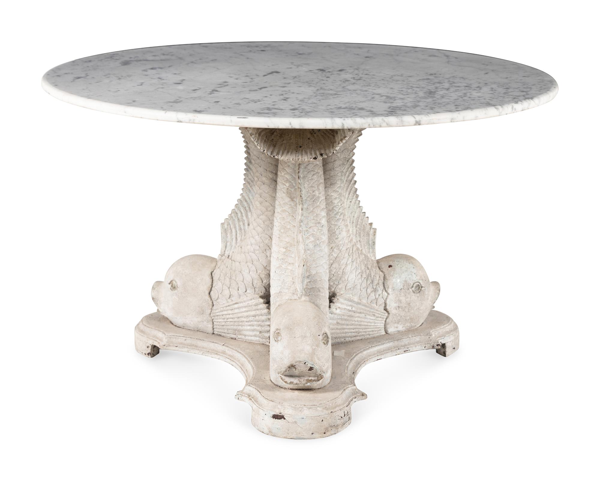 A Continental White-Painted and Marble-Top Center Table