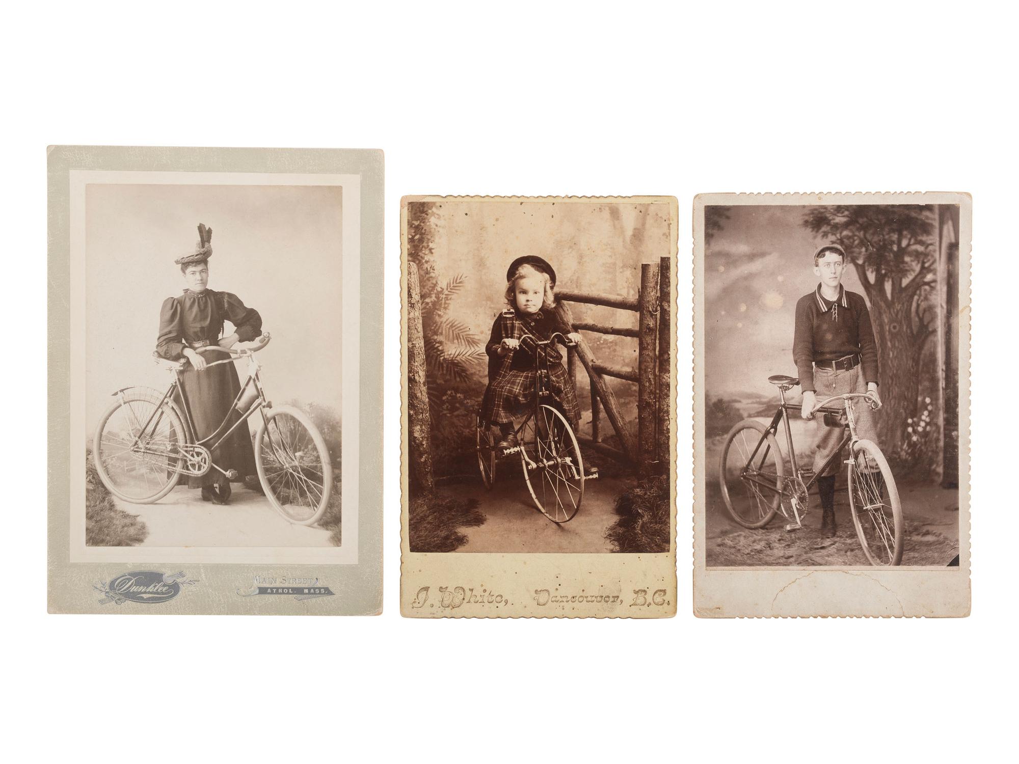 [EARLY PHOTO]. Eclectic collection of photography, incl. cyclists, soldiers, & curious characters.