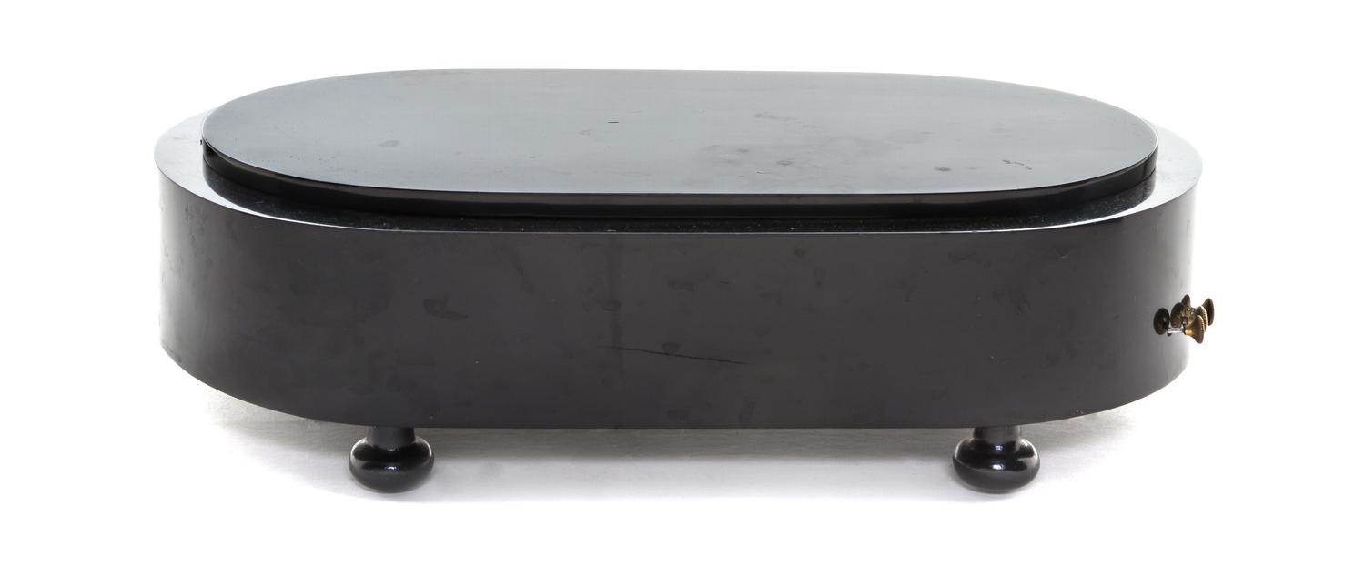 A Swiss Ebonized Cylinder Music Box, Height 4 x width 13 3/8 x depth 6 7/8 inches.