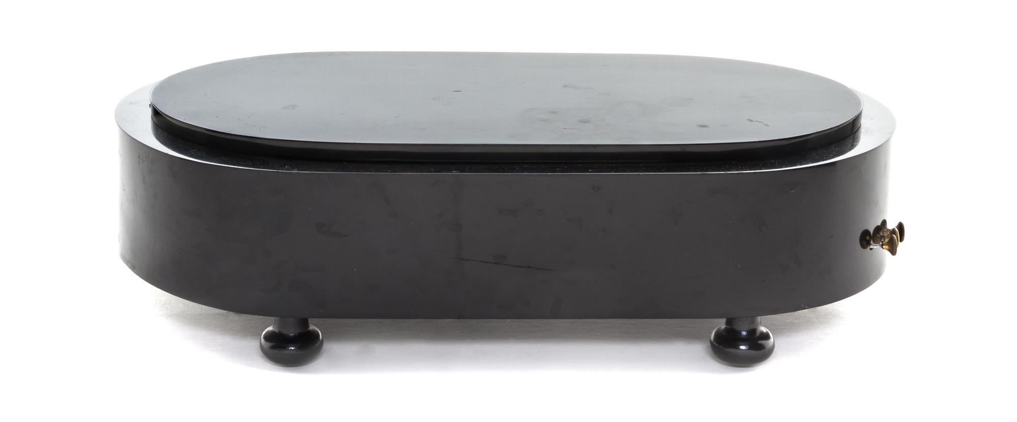 A Swiss Ebonized Cylinder Music Box, Height 4 x width 13 3/8 x depth 6 7/8 inches.