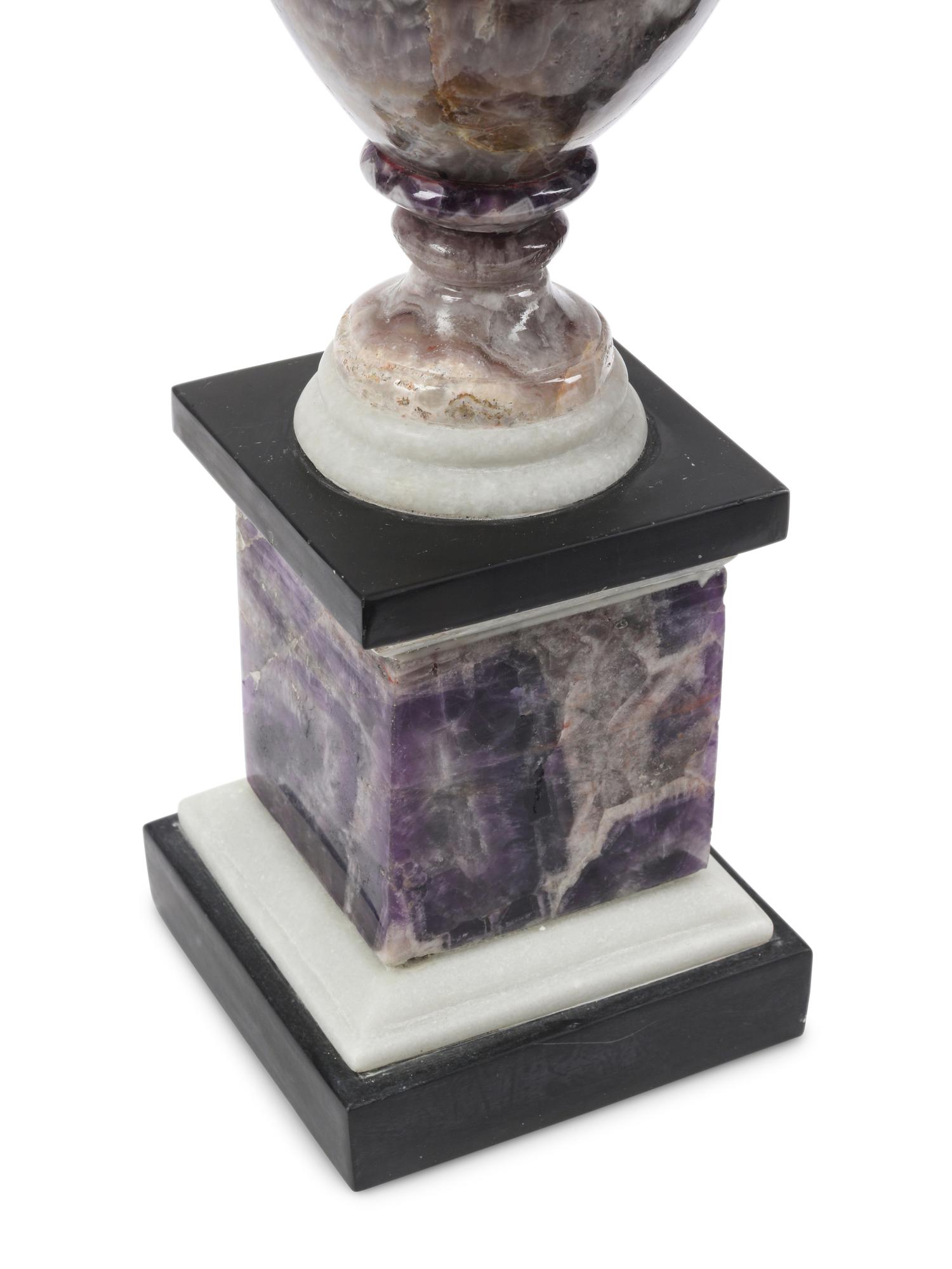 A Pair of Amethyst and Marble Urns