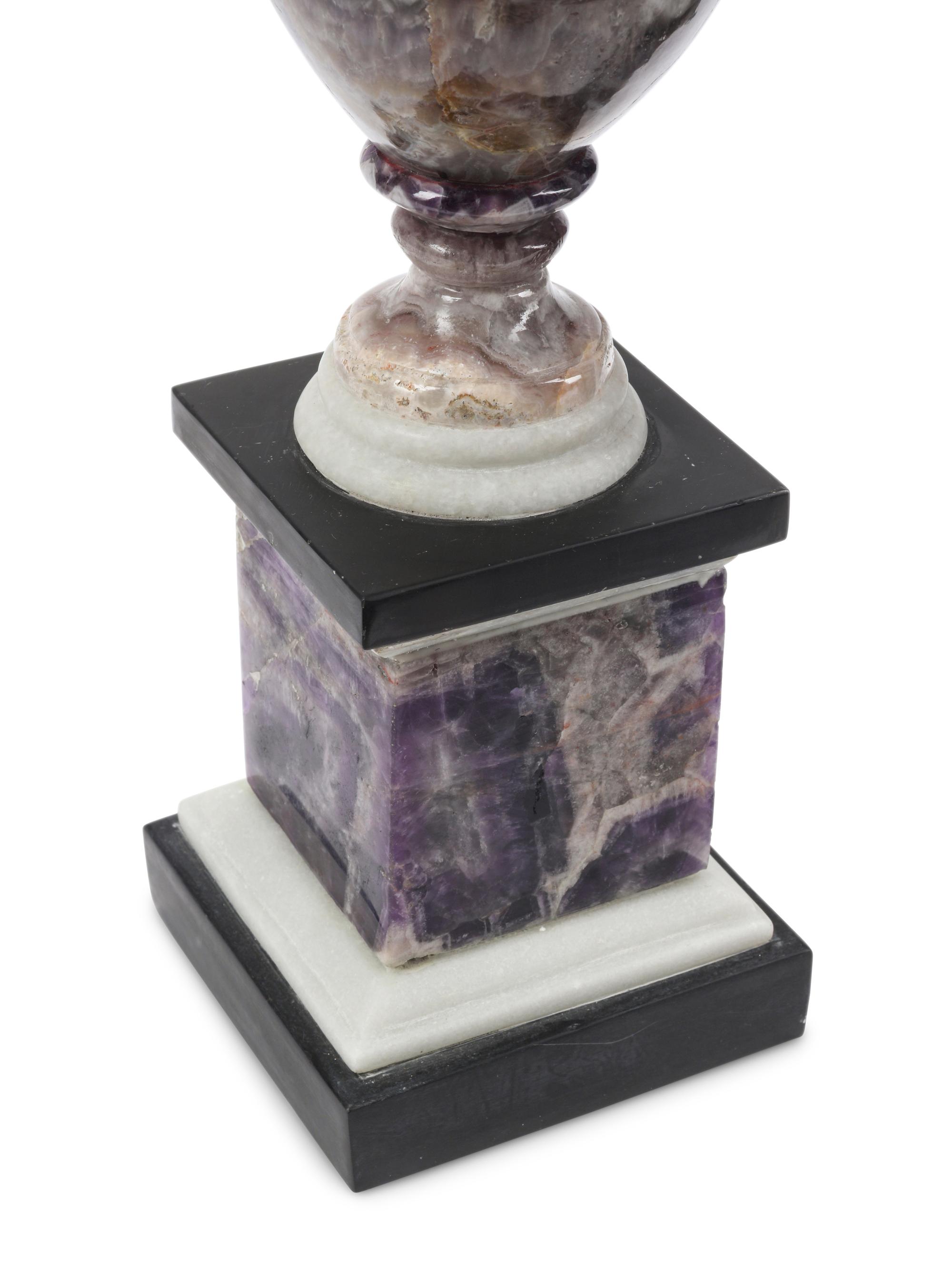 A Pair of Amethyst and Marble Urns