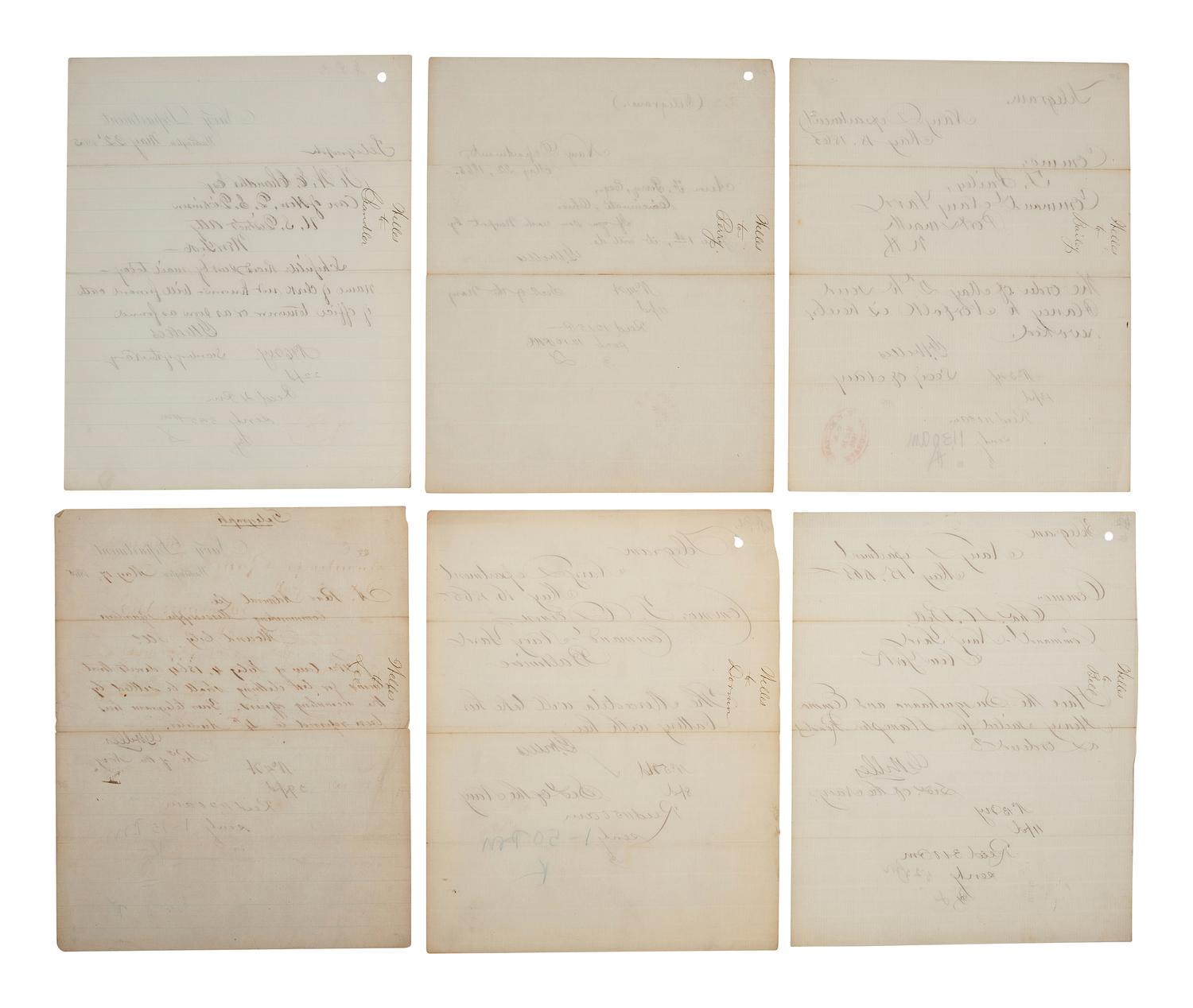 [CIVIL WAR] -- WELLES, Gideon (1802-1878). Small archive containing telegrams signed by Secretary of the Navy Gideon Welles in May 1865, and other correspondence.