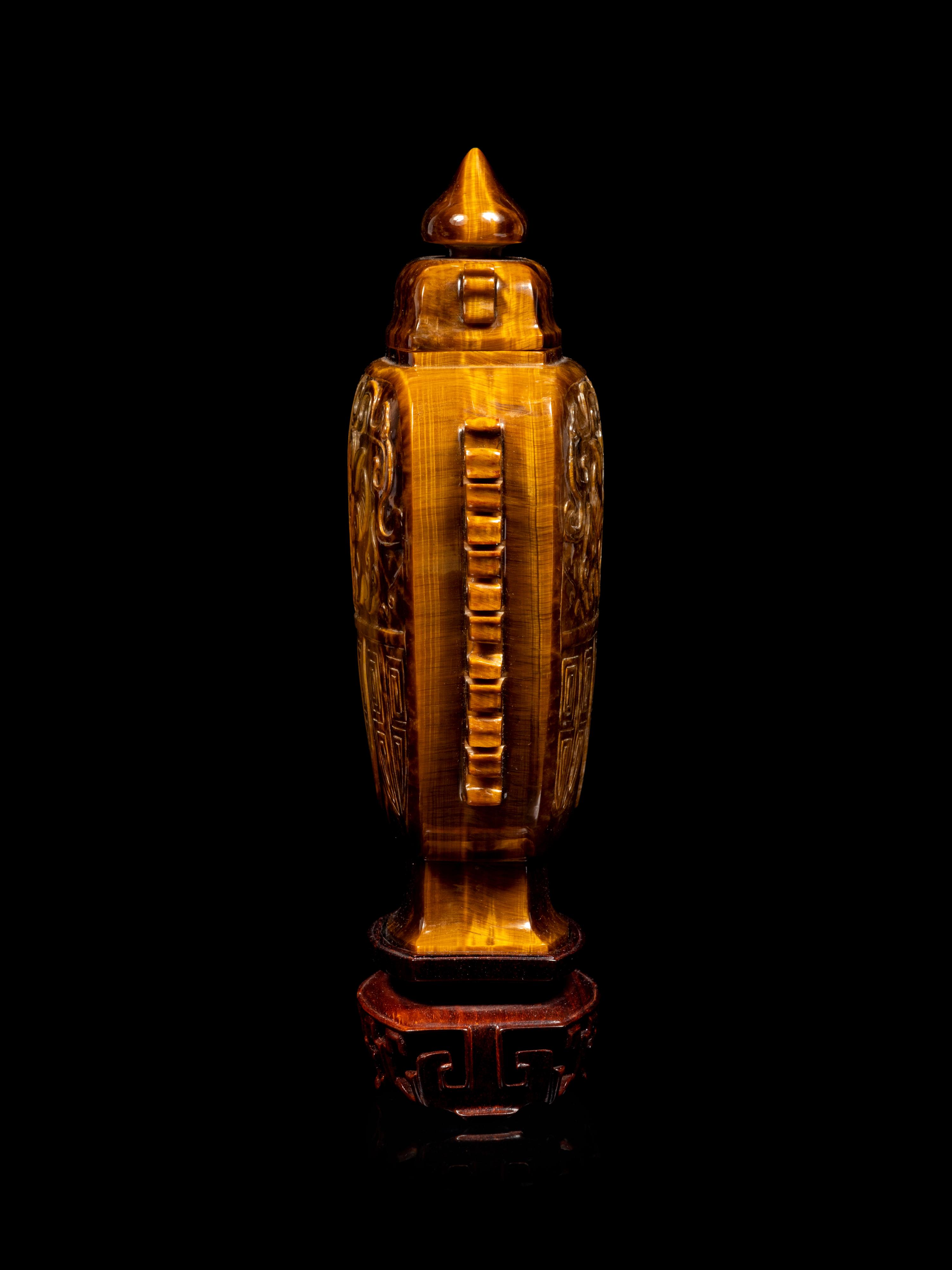 A Chinese Tiger's Eye Covered Vase
