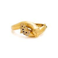 YELLOW GOLD, DIAMOND, EMERALD AND ENAMEL LEOPARD BANGLE BRACELET