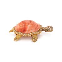 YELLOW GOLD, CORAL, AND DIAMOND ARTICULATED TURTLE BROOCH