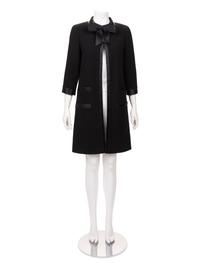 Chanel Wool Coat with Satin Trim and Bow, 1990-2000s
