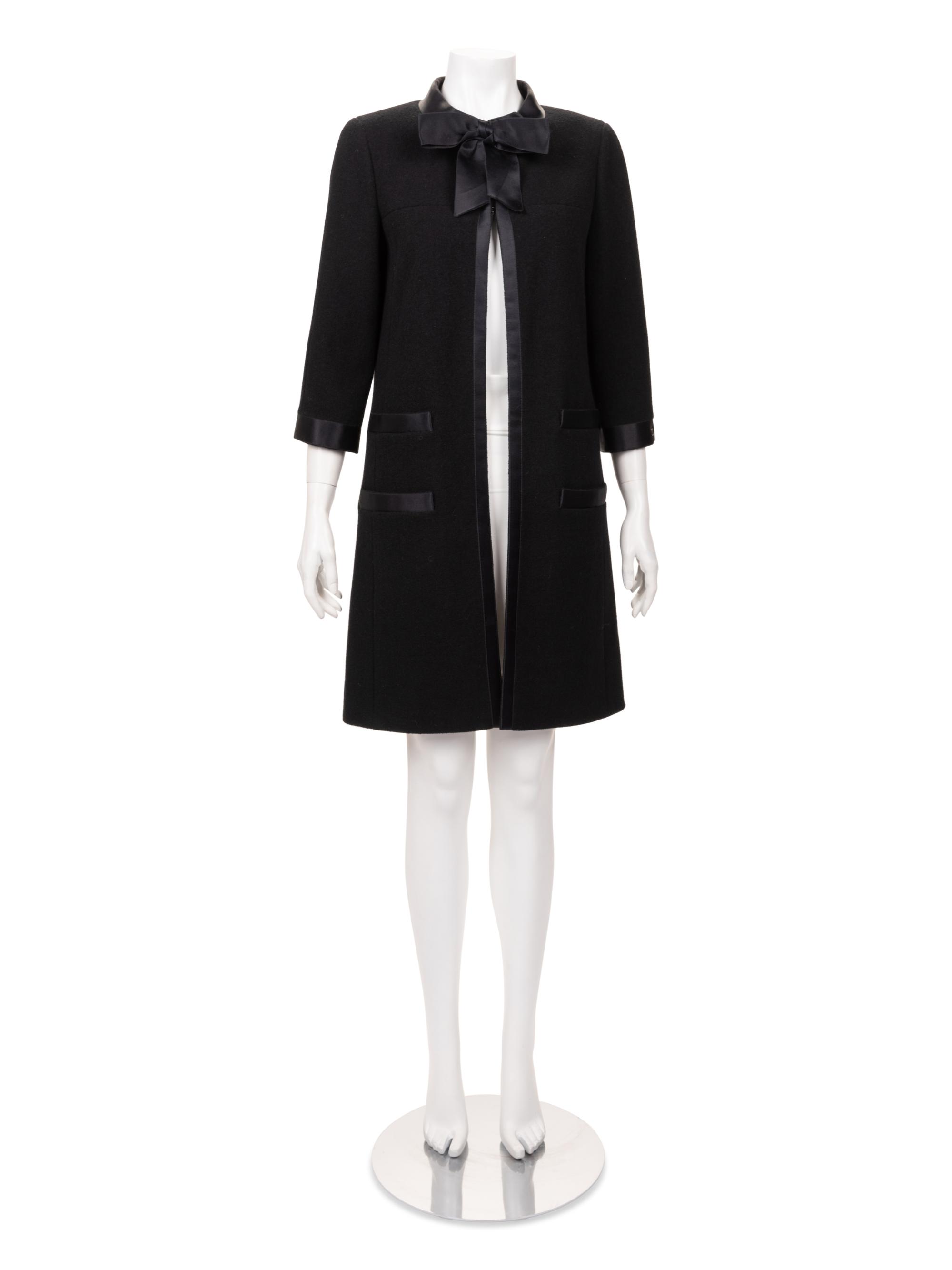 Chanel Wool Coat with Satin Trim and Bow, 1990-2000s