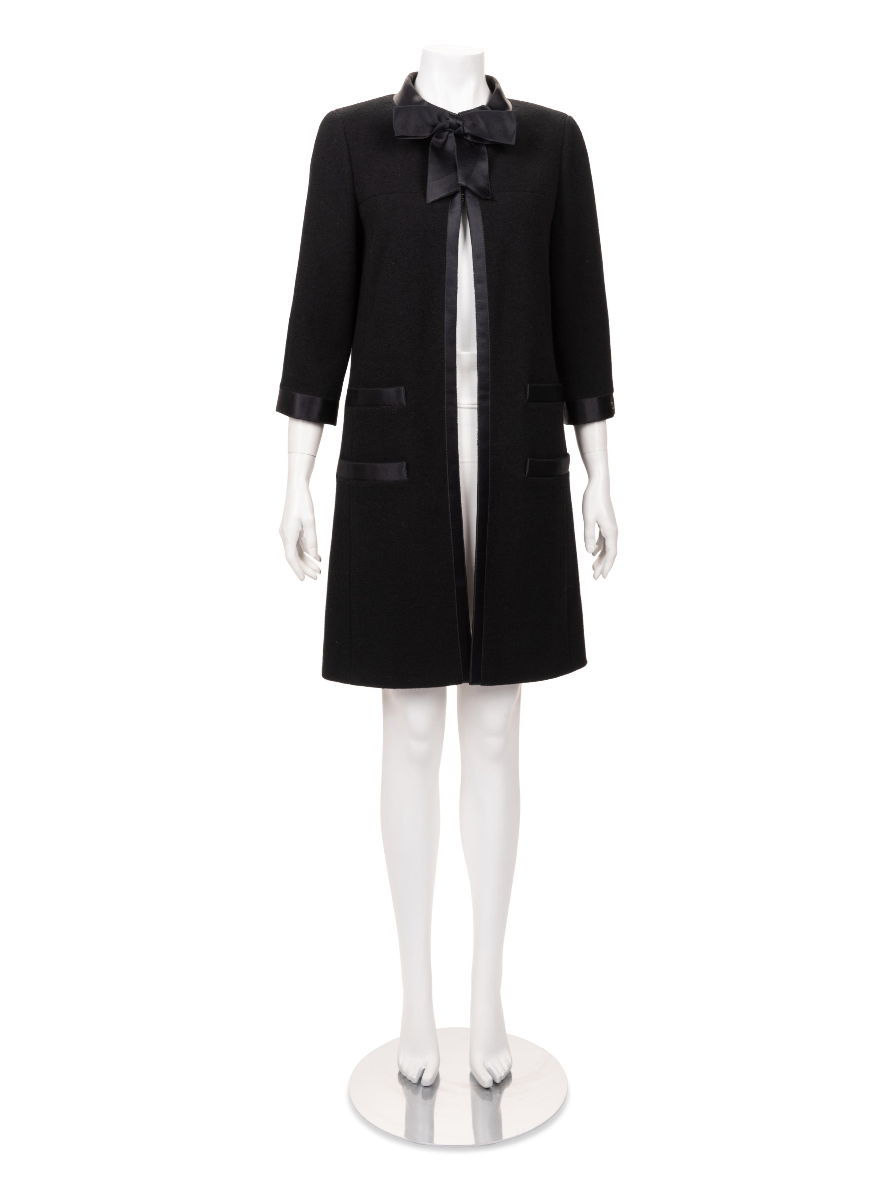 Chanel Wool Coat with Satin Trim and Bow, 1990-2000s