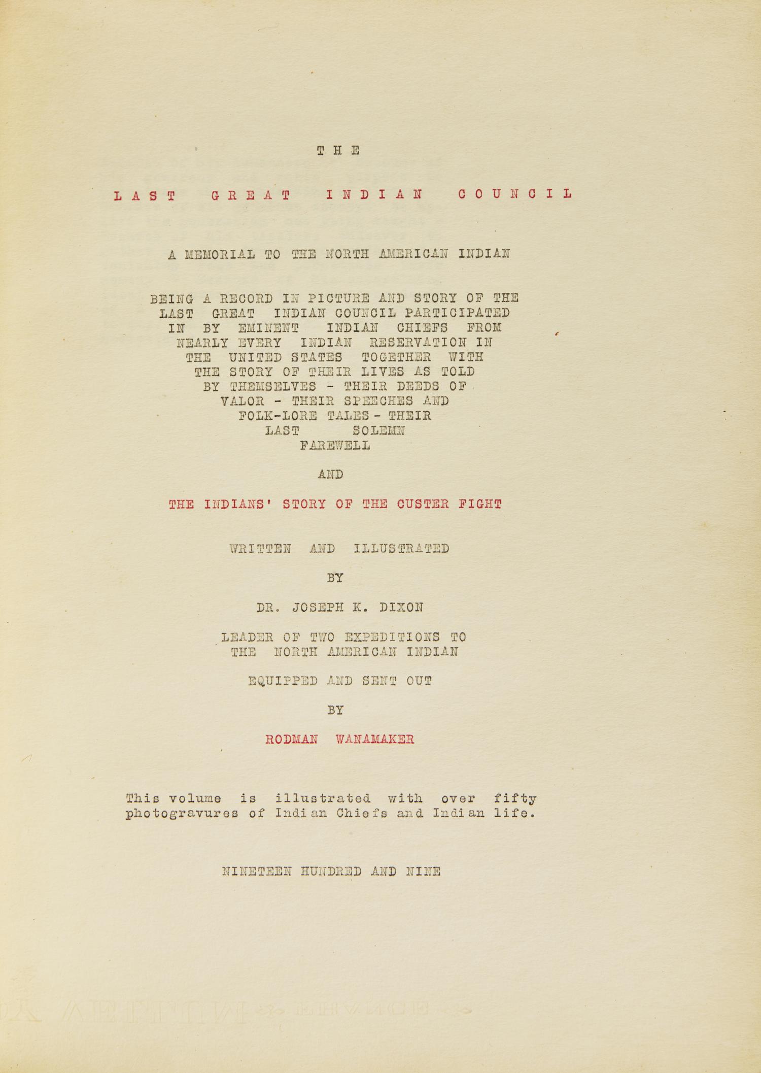 [Native Americana] Dixon, Joseph K. Original Typed Manuscript for "The Vanishing Race"