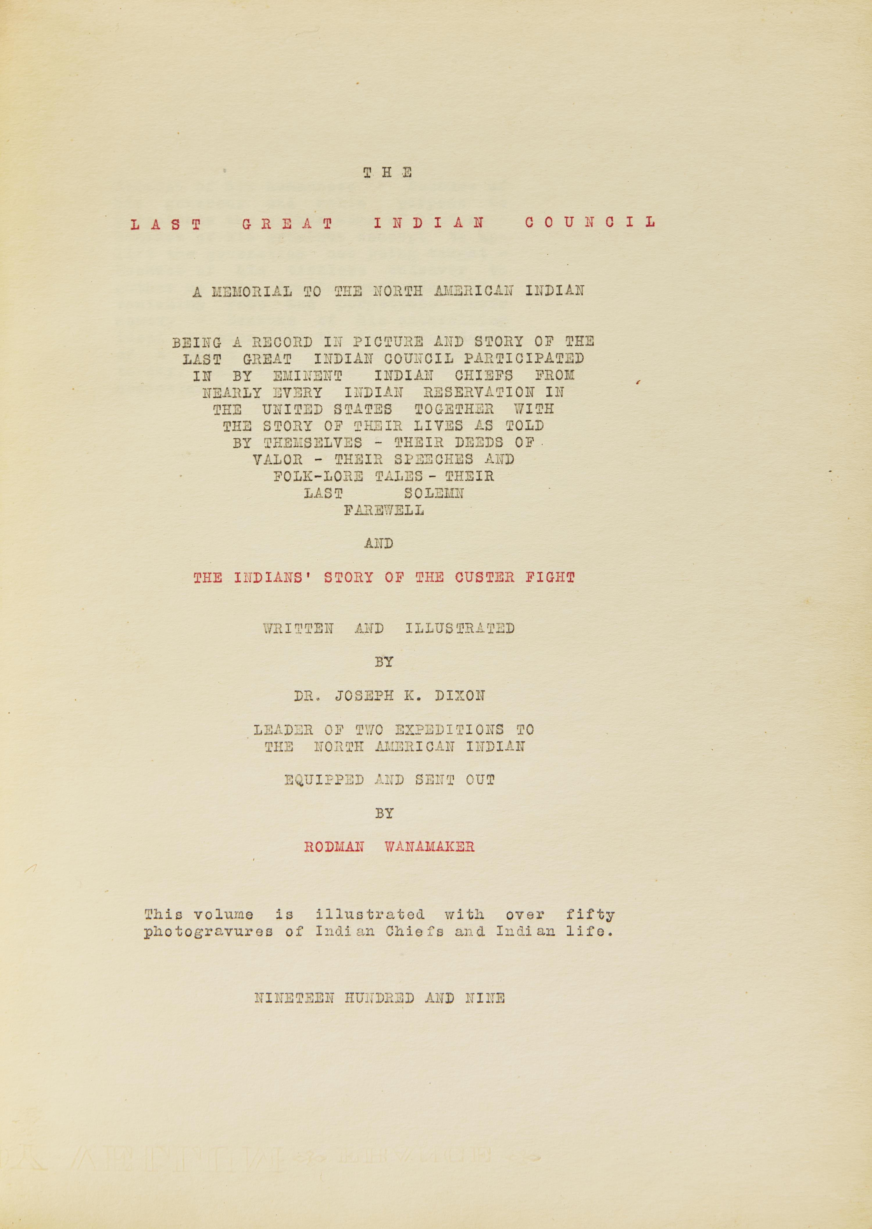 [Native Americana] Dixon, Joseph K. Original Typed Manuscript for "The Vanishing Race"